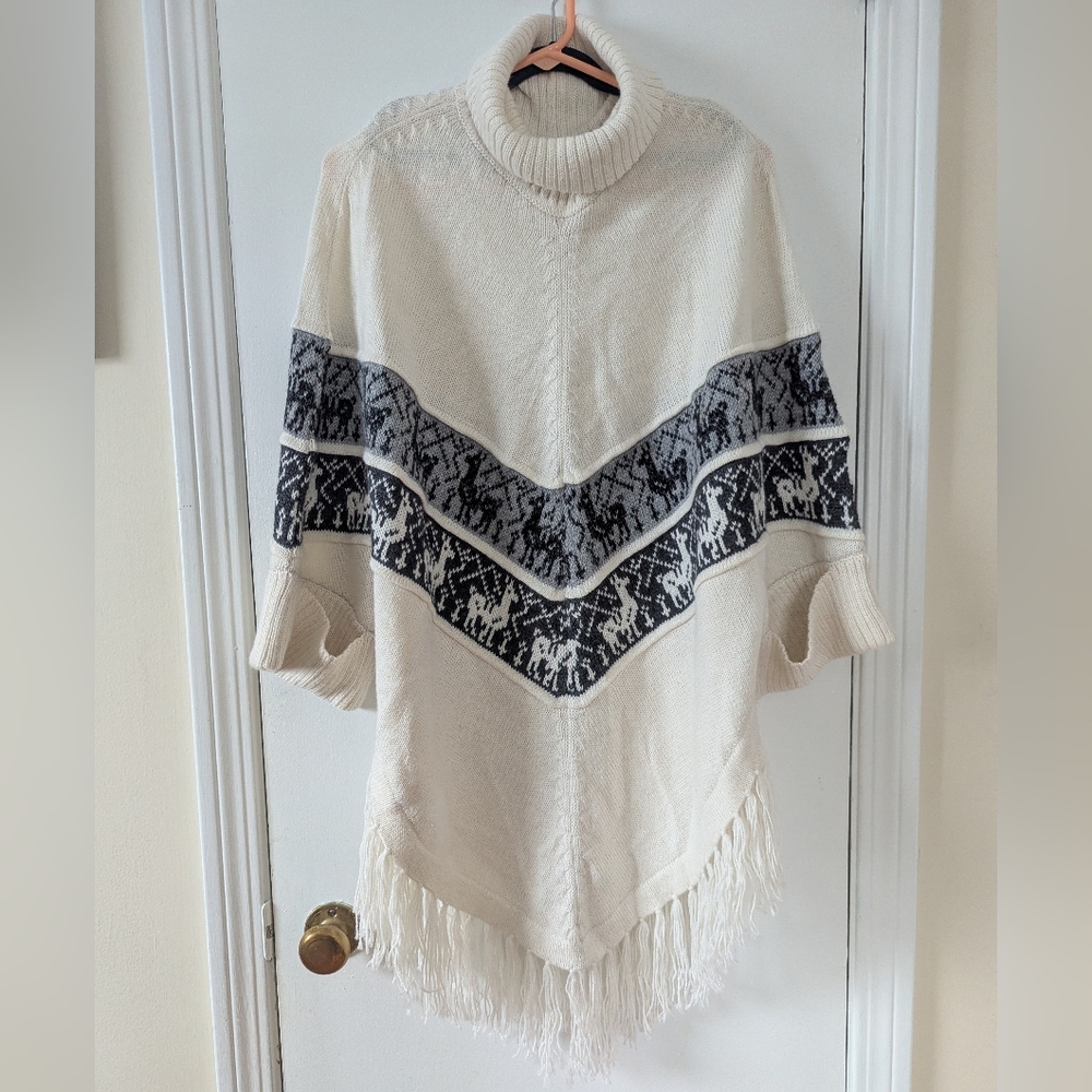 Willow 100% Alpaca Knit White Gray Black Sweater Poncho Maternity Mom